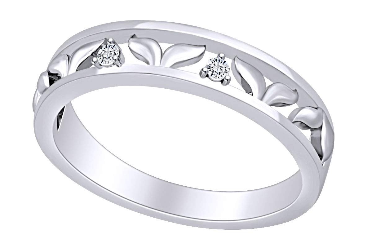 14K White Gold Round Natural Diamond Accent Fishtail Wedding Band Ring for Women - Elegant Stackable Ring for Bridal, Anniversary & Everyday Wear