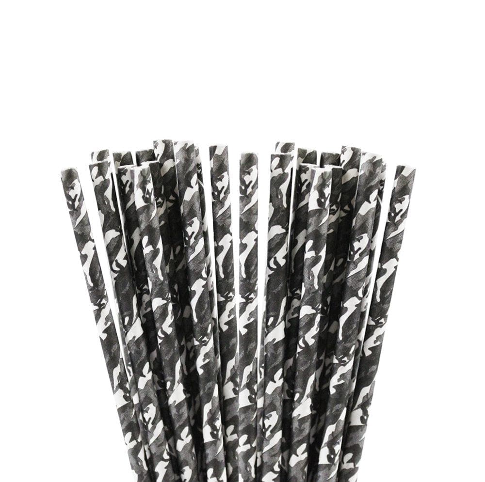 Black & White Camo Cake Pop Party Straws - Bulk Pack of 50/100/200 - Perfect for Birthday Parties, Baby Showers & Wedding Decorations