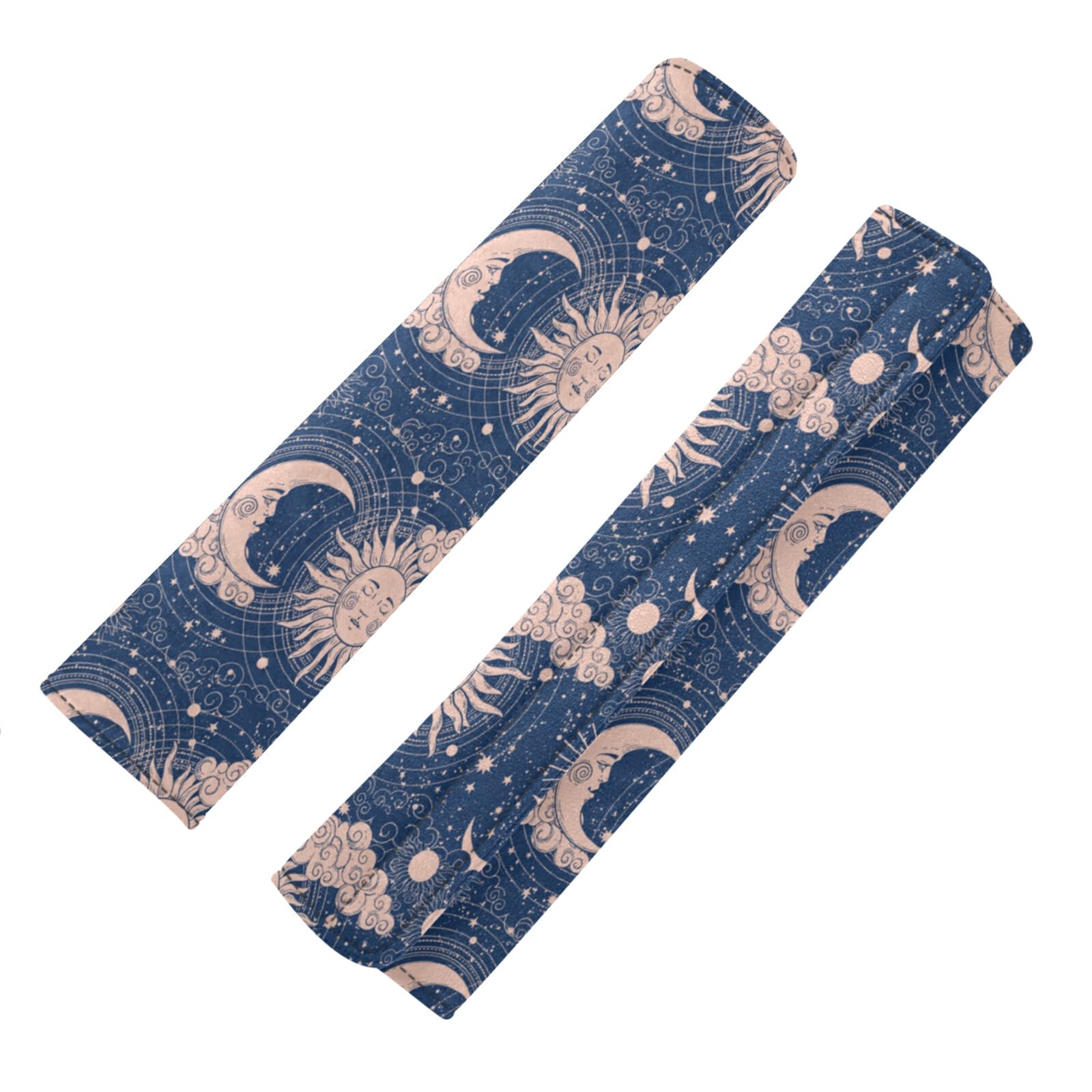 Universal Car Seat Belt Pads Cover - 2 Pack Adjustable Shoulder Strap Cushions for Kids & Adults | Astrology & Magic Themed (Sun, Moon, Crescent) | Comfortable Driving Protection for Long Trips & Daily Commutes