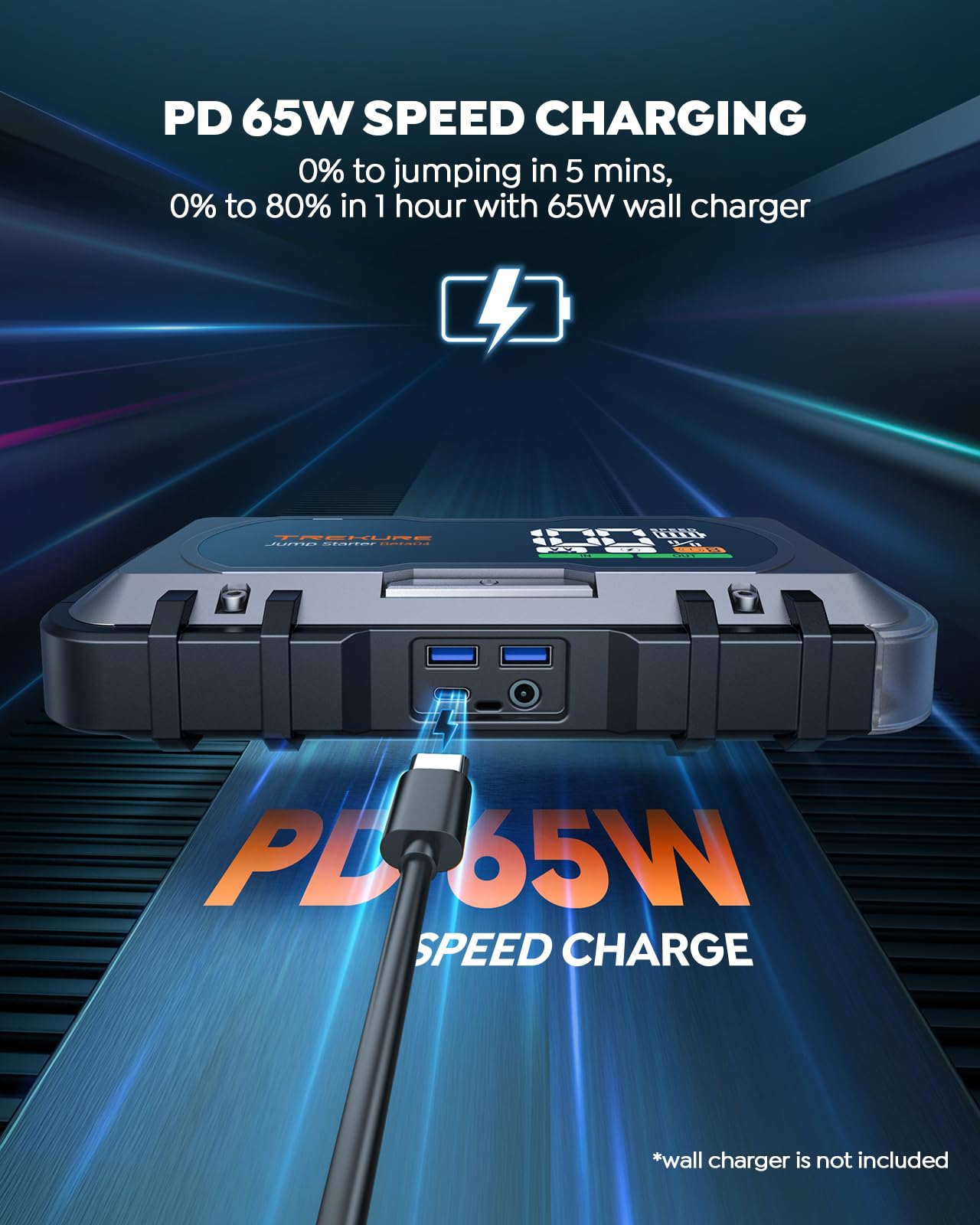7000A 8-in-1 Car Jump Starter with 65W Fast Charging - Portable Battery Booster for All Gas & 10L Diesel Vehicles (Includes Extended Jumper Cables) | Emergency Roadside Assistance & Power Bank for Camping, Travel & Outdoor Adventures