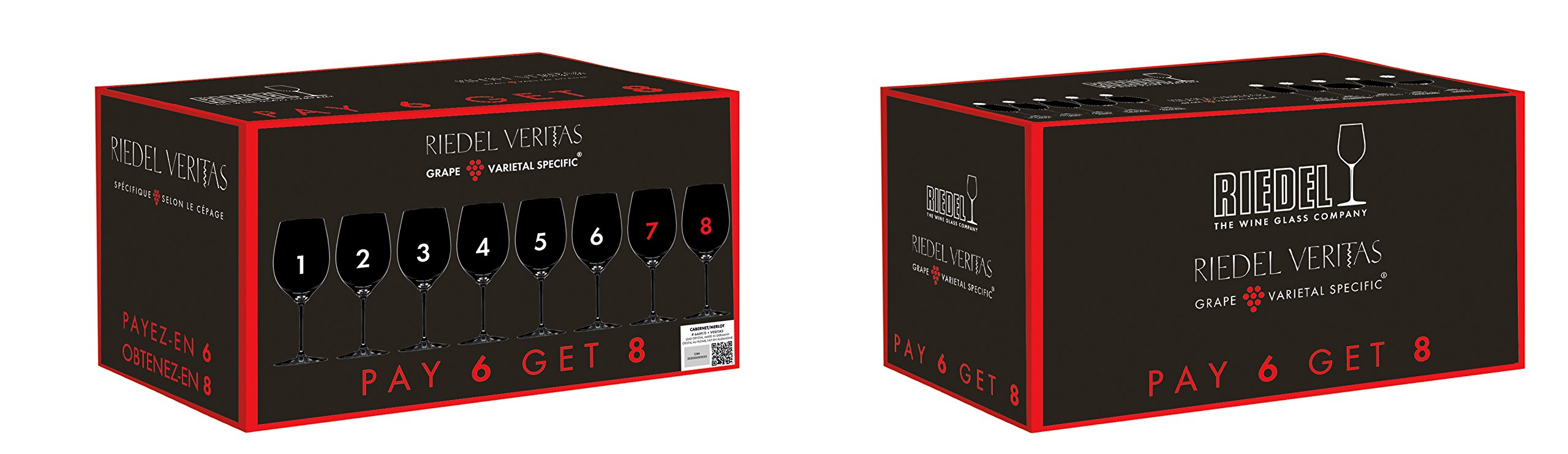 Riedel Veritas Cabernet Merlot Wine Glasses - Set of 8 (Pay for 6) | Premium Crystal Red Wine Glasses for Cabernet Sauvignon & Merlot | Perfect for Fine Dining, Wine Tasting & Gift Giving