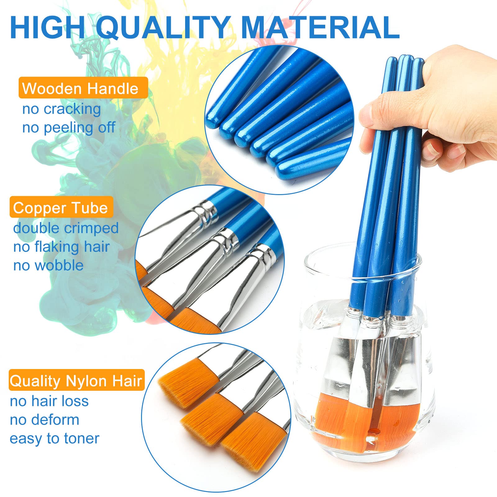 1 Inch Flat Paint Brushes for Acrylic, Oil & Watercolor Painting - 12 Pack Professional Synthetic Artist Brushes with Wooden Handle - Ideal for Canvas, Crafts, Face & Body Art - Perfect for Beginners & Professional Artists