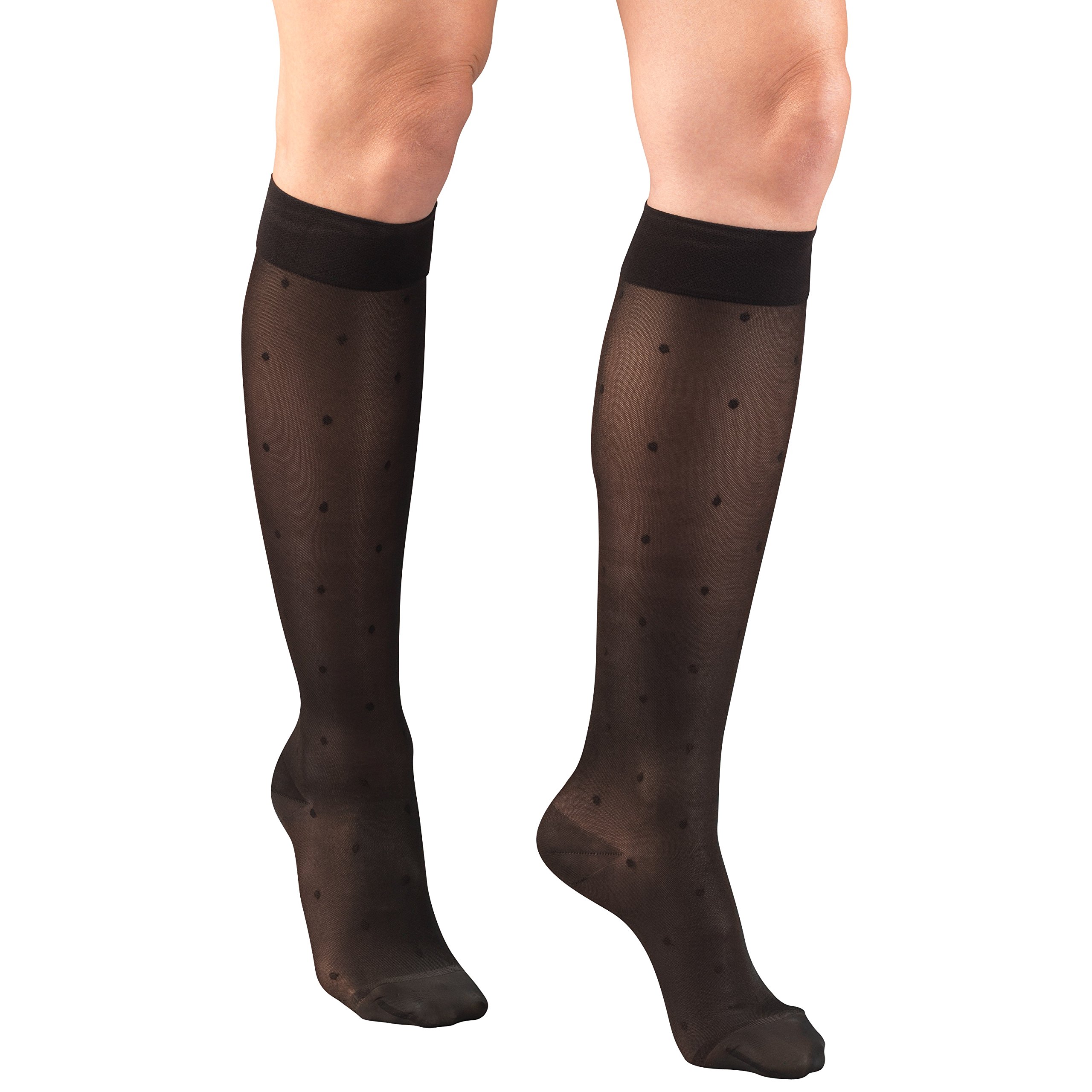 Truform Sheer Compression Stockings 15-20 mmHg for Women - Knee High Support Socks with Dot Pattern in Black (Small) - Perfect for Travel, Work & Varicose Vein Relief