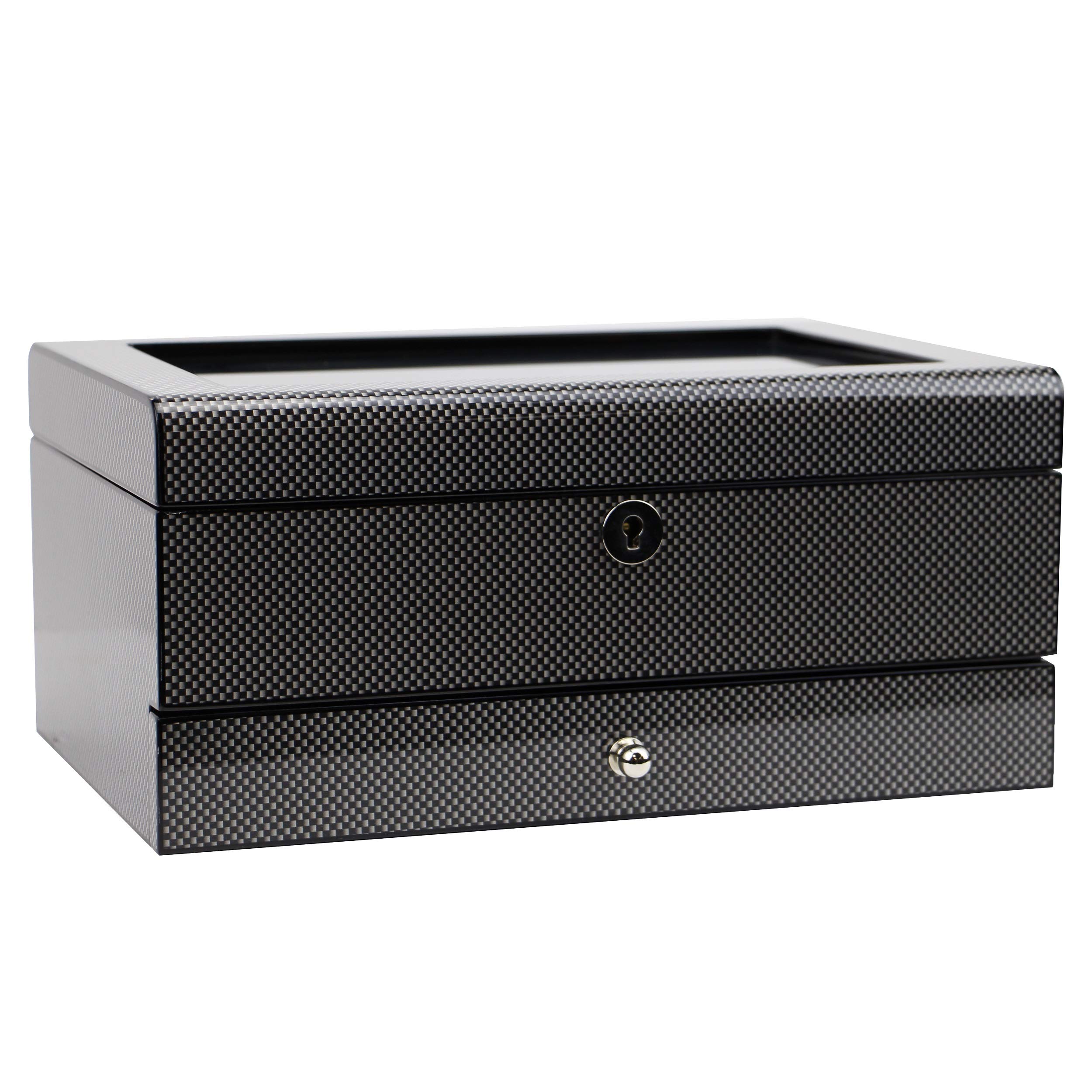 Luxury Carbon Fiber Watch & Cufflink Jewelry Box Set - Elegant Gift for Men, Wedding, Anniversary & Special Occasions - Perfect for Displaying Watches and Cufflinks in Style