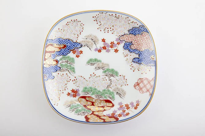 Arita Yaki Small Plate 15 cm (5.9 inches) - Handmade Japanese Ceramic Dish with Cherry Blossom, Maple and Pine Design - Perfect for Sushi, Desserts & Home Decor