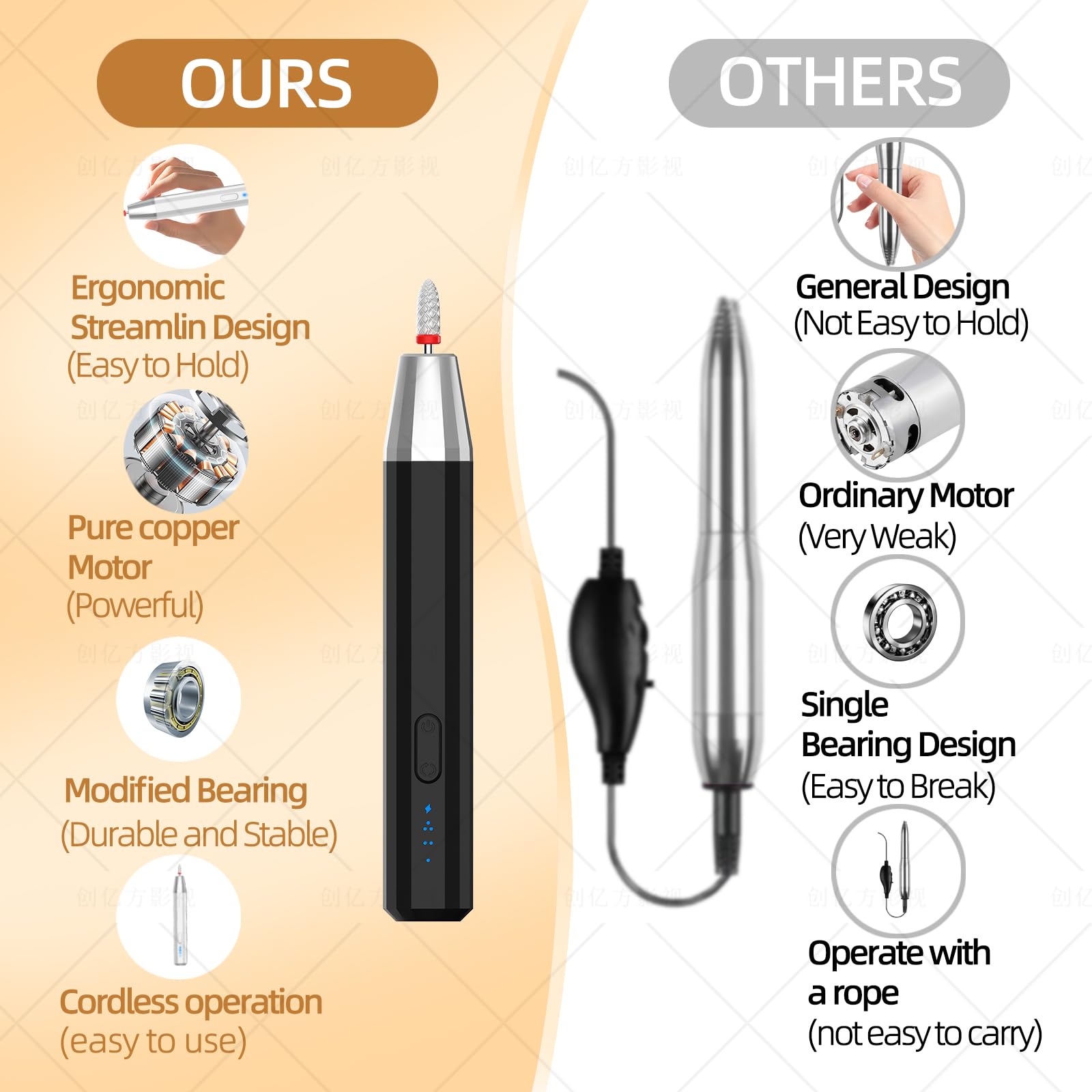 Professional Cordless Nail Drill Kit for Acrylic Nails - Portable Manicure & Pedicure Machine with Polishing & Shaping Tools (Black) | Perfect for Home Salon, Nail Art DIY & Professional Nail Technicians