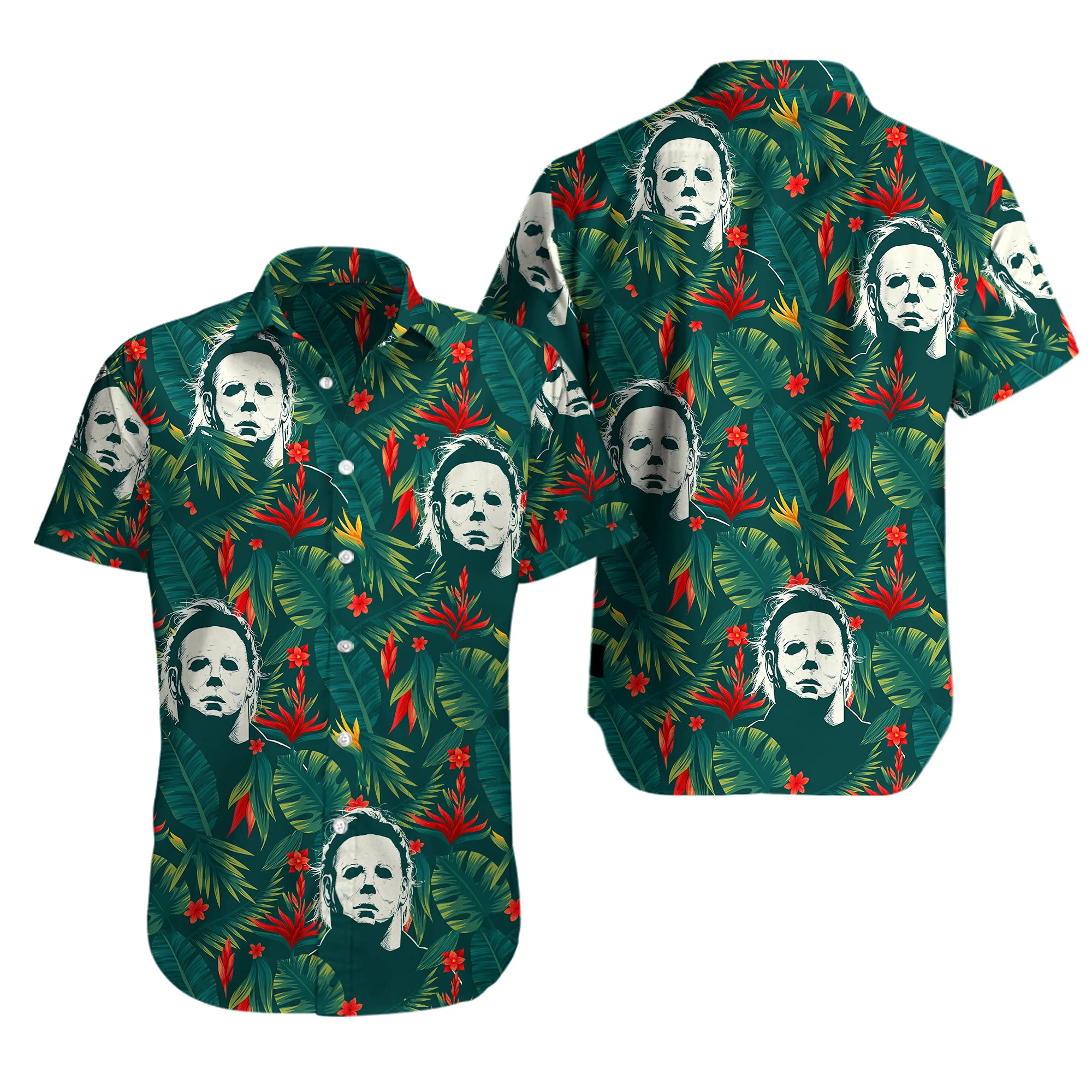 Floral Michael Myers Summer Horror Vacation Gift Hawaiian Shirt for Men & Women - Perfect for Halloween Costumes, Horror Movie Parties & Tropical Themed Events