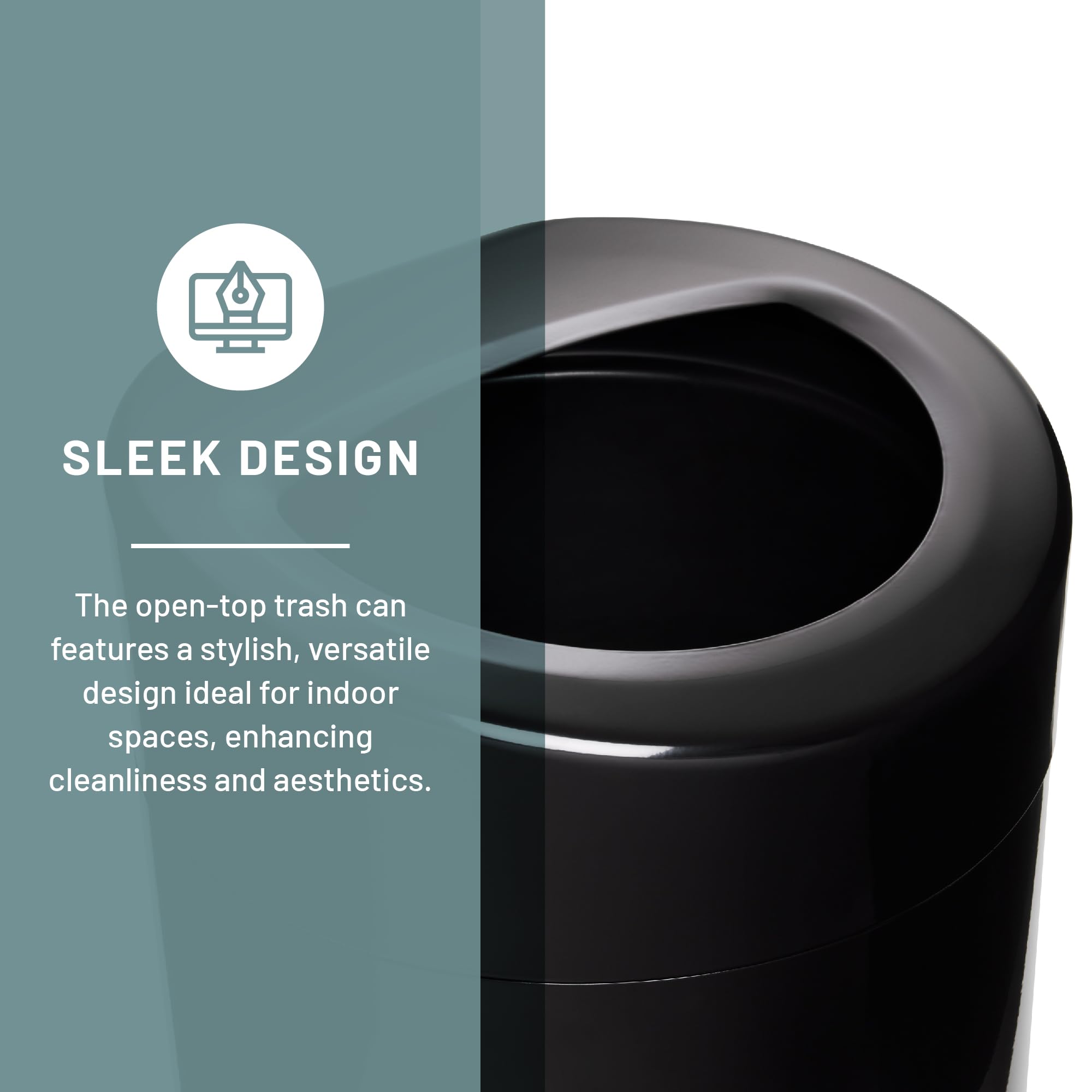 Safco 30 Gallon Open Top Stainless Steel Trash Can - Modern Black Garbage Bin for Kitchen, Office, or Home Use - Durable & Stylish Indoor Waste Container