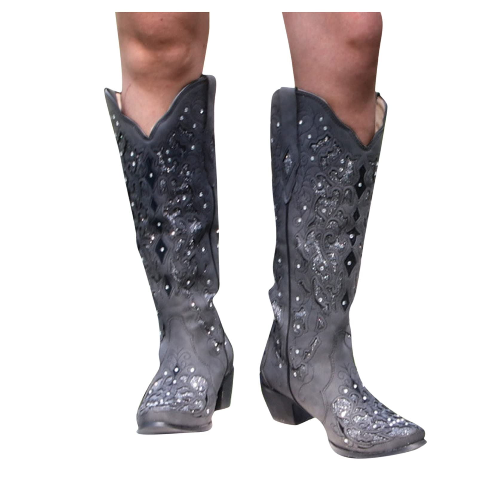 **Women's Cowboy Boots - High Heel Ankle Booties with Peep Toe & Leather Material | Stylish Wedges & Combat Boots for Western Fashion, Night Out, and Country Events**