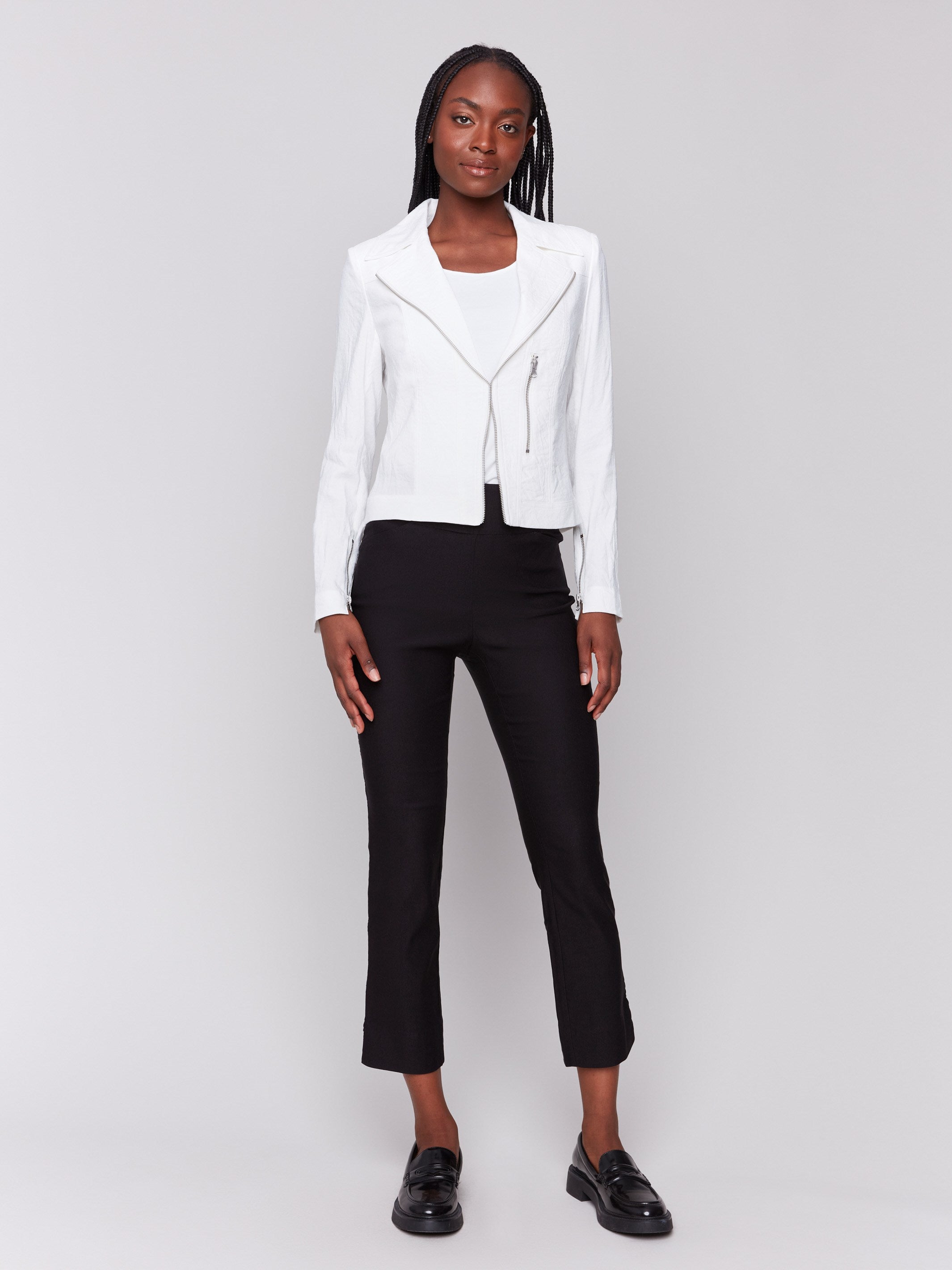 Stylish White Crinkle Rayon Biker Jacket for Women - Perfect for Motorcycle Riding & Casual Streetwear Fashion