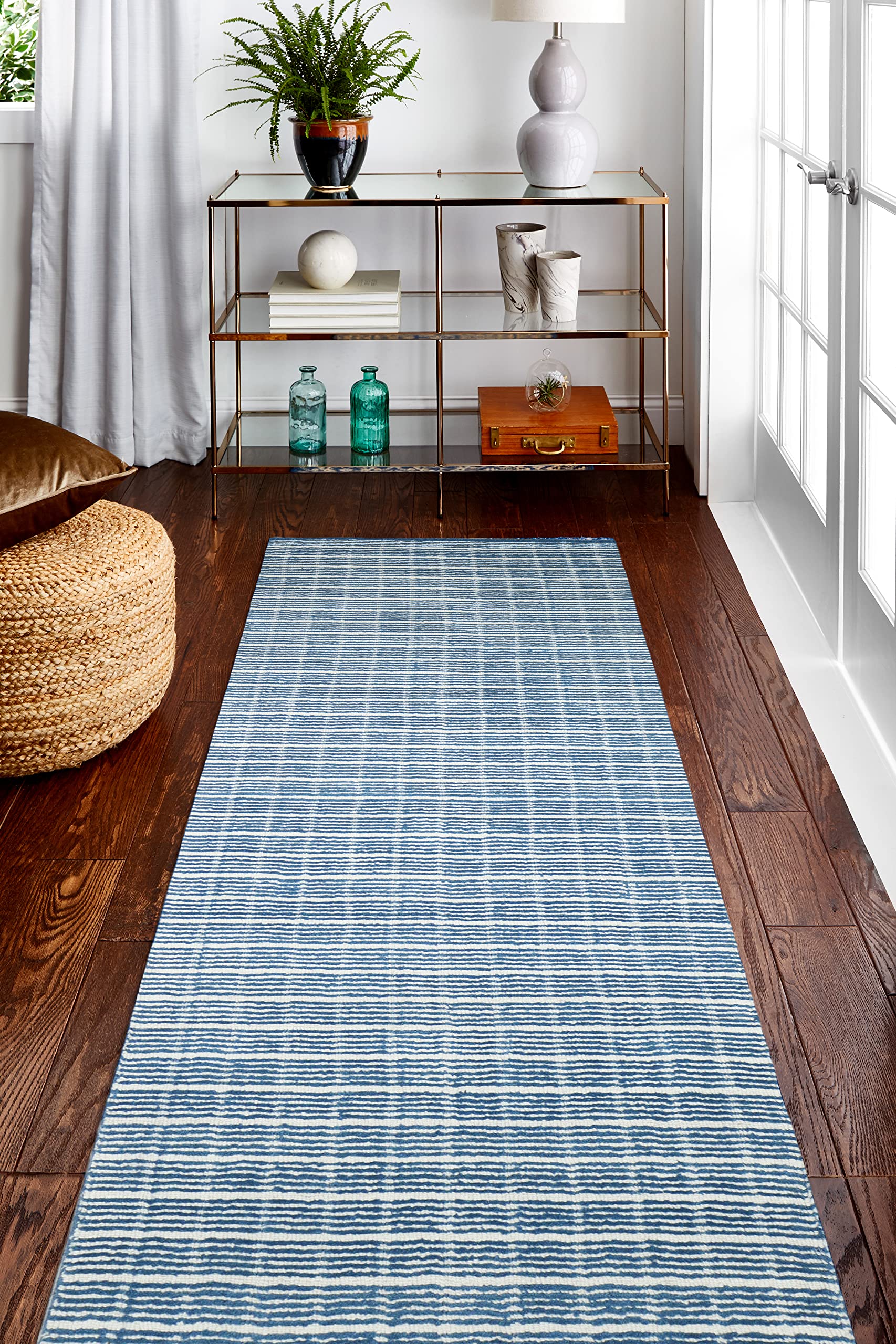 Bashian Collection Handmade Wool Area Rug - 2.6' x 8' Luxury Runner Rug for Entryway, Living Room, Bedroom - Soft Azure & Ivory Home Decor - Perfect for Hallways, Dining Areas & Cozy Spaces