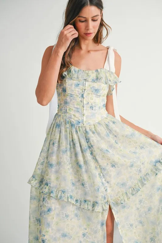 Floral Print Summer Midi Dress with Adjustable Shoulder Straps - Perfect for Beach Vacations, Garden Parties & Casual Outings