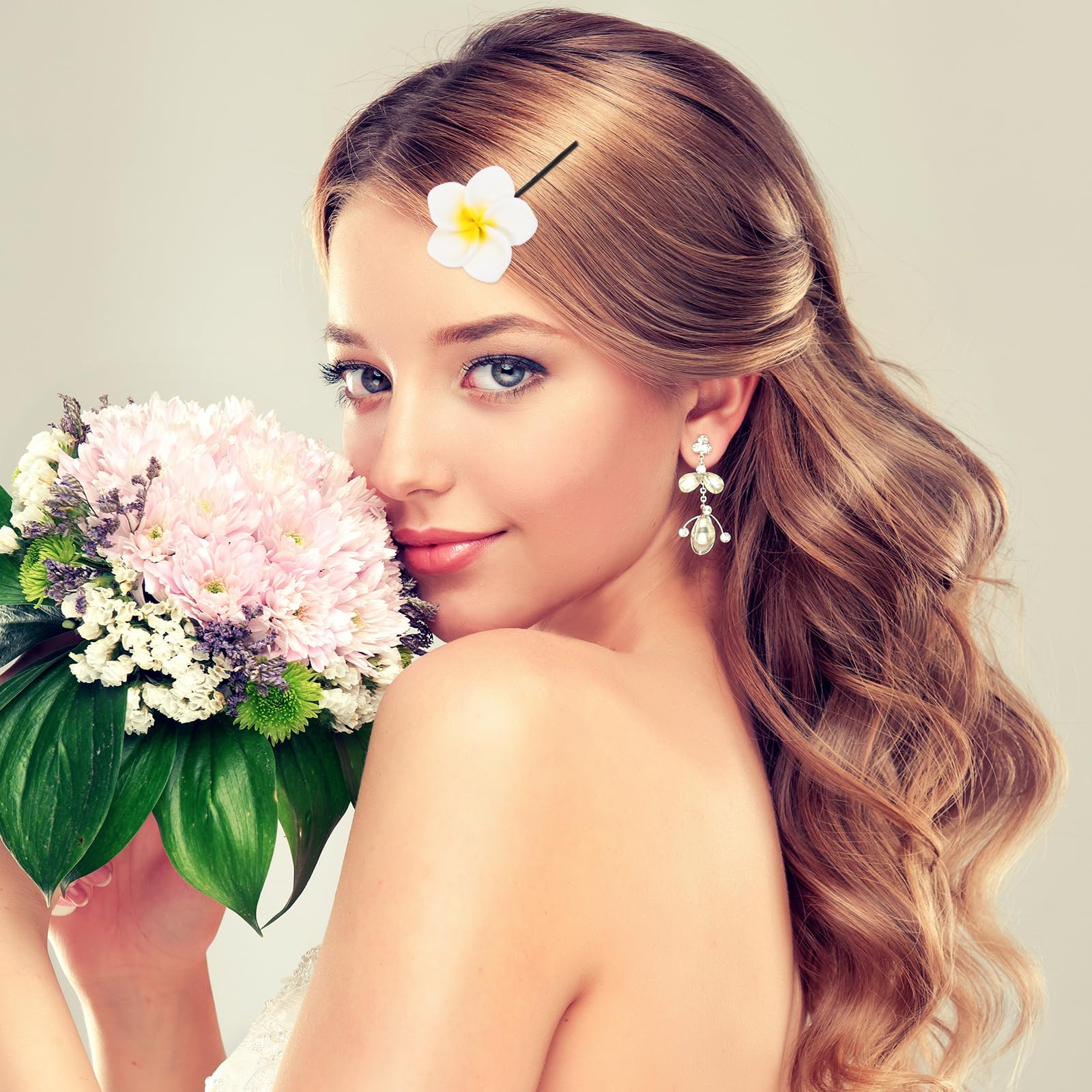 KALLORY 10PCS Plumeria Flower Hair Clips - Tropical Foam Hairpins for Women, Bridal Barrettes, Beach Wedding Accessories - Perfect for Hawaiian Theme Parties, Summer Vacations & Boho Fashion