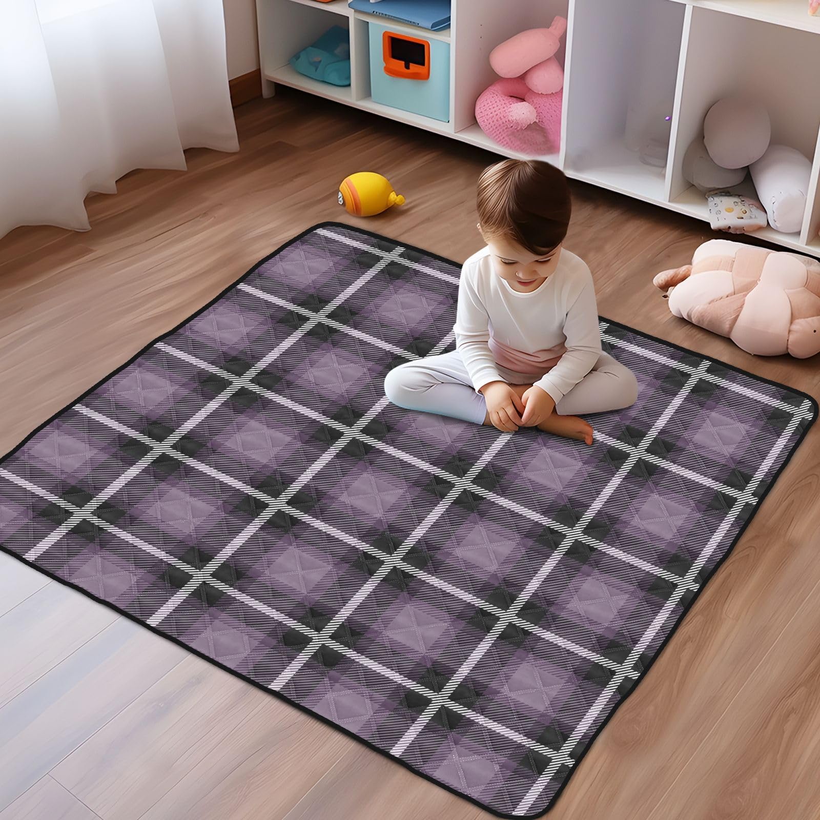 Plaid Buffalo Purple Peach Large Baby Gym & Waterproof Activity Play Mat for Infants, Toddlers & Kids - 50'' x 50'' - Perfect for Nursery, Playroom & Travel