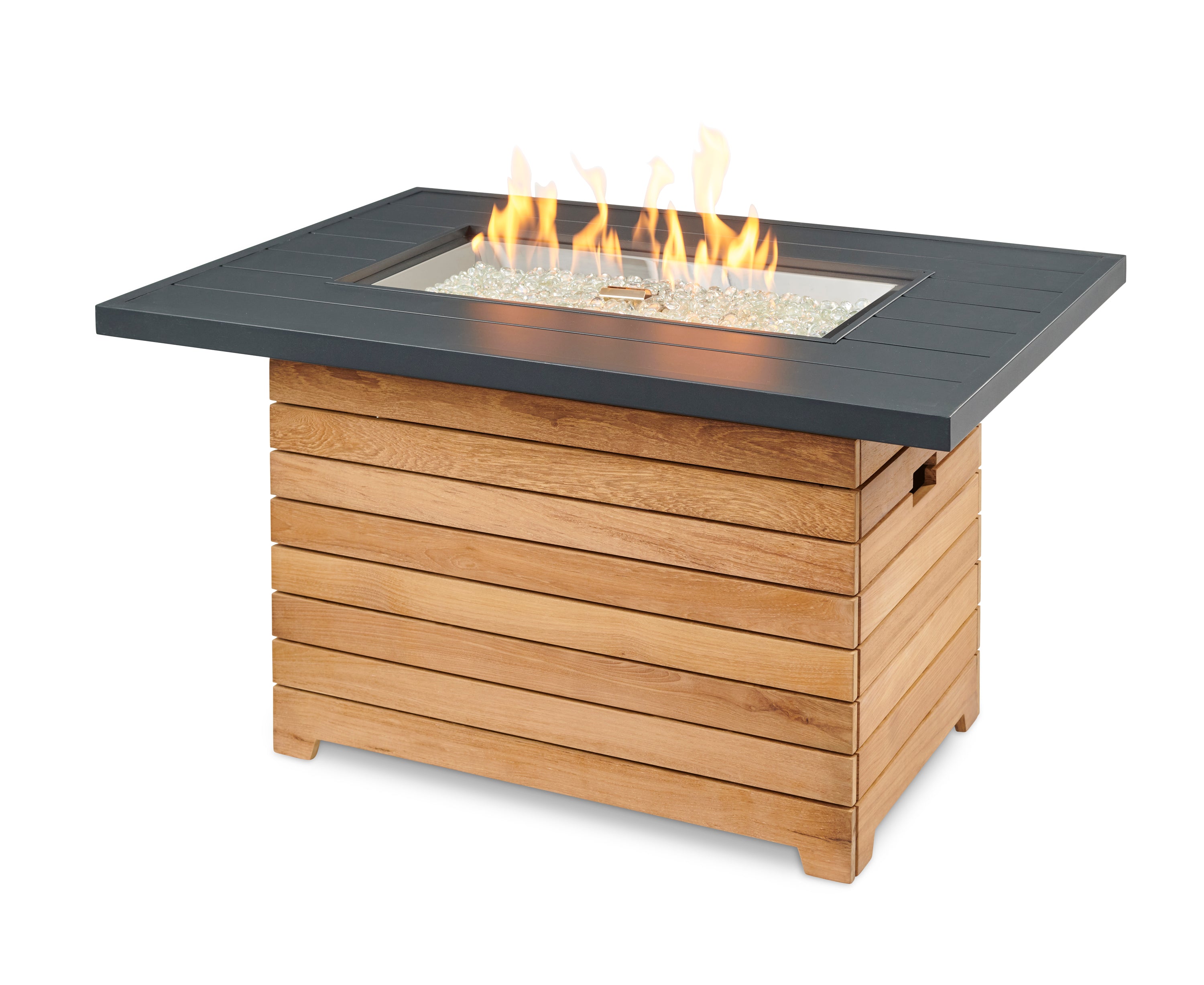 Darien 42 Inch Rectangular Propane Gas Fire Pit Table with Aluminum Top & 24 Inch Crystal Fire Burner - Outdoor Patio Heater for Backyard, Deck, Garden - The Outdoor GreatRoom Company DAR 1224 K