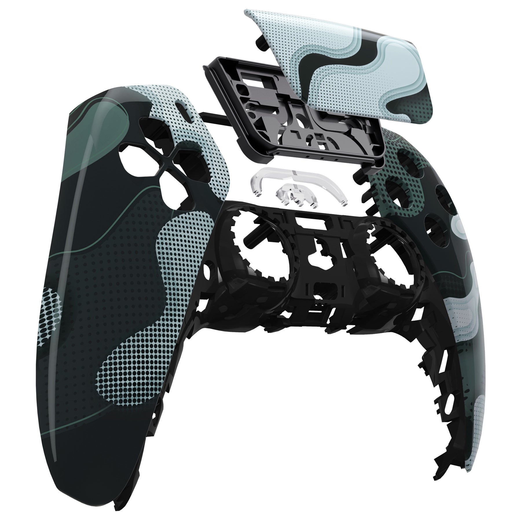 eXtremeRate PS5 Controller Front Housing Shell Replacement - Compatible with BDM 010/020/030/040/050 Models - Black White Camouflage Design - DIY Repair & Customization for Gaming Enthusiasts
