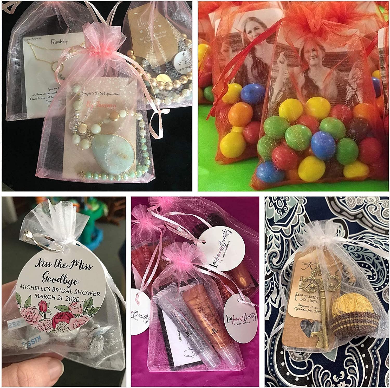 Premium 100-Pack 5x7 Inch Gold Organza Gift Bags with Drawstring - Sheer Mesh Favor Bags for Wedding, Party Favors, Jewelry Packaging & DIY Crafts