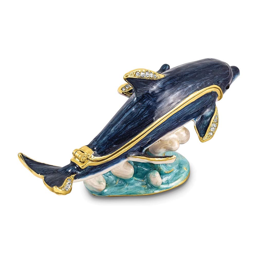 Sonia Jewels Dolly and Dylan Blue Dolphin with Baby Trinket Box - 4.5 Inch Handmade Ceramic Jewelry Storage for Rings, Necklaces & Keepsakes - Perfect Gift for Mother's Day, Baby Shower & Home Decor