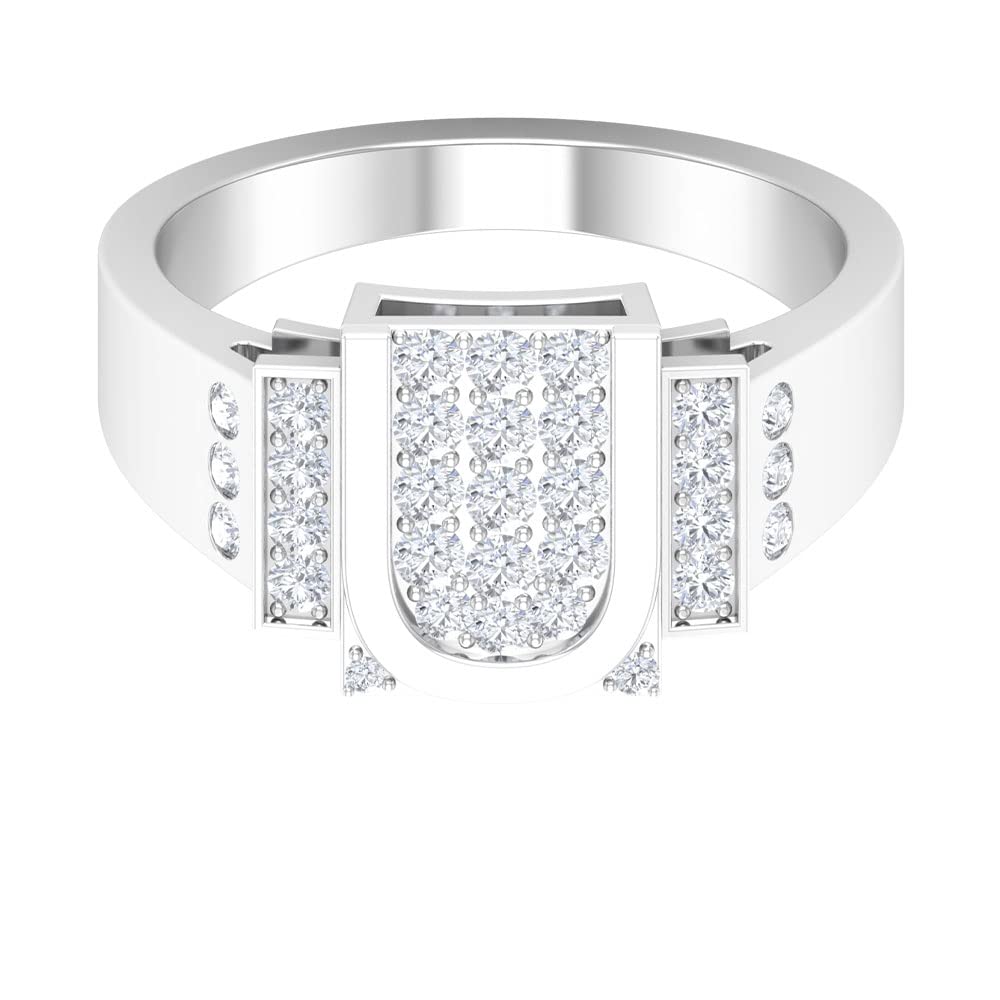14K White Gold Diamond Alphabet Rings for Men - Personalized Initial Rings A to Z, Engraved Name Jewelry Gift for Him - Perfect for Birthdays, Anniversaries & Special Occasions