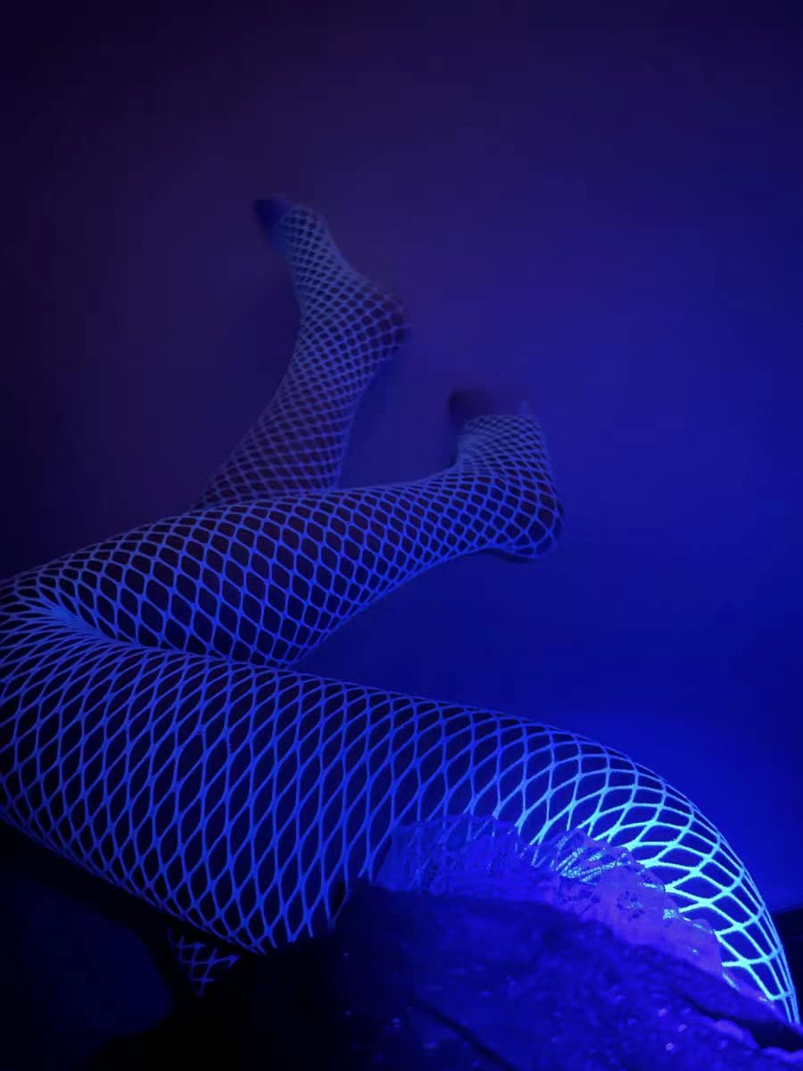 Glow in the Dark Fishnet Stockings for Women - Luminous White Sexy Tights for Halloween, Cosplay & Night Parties
