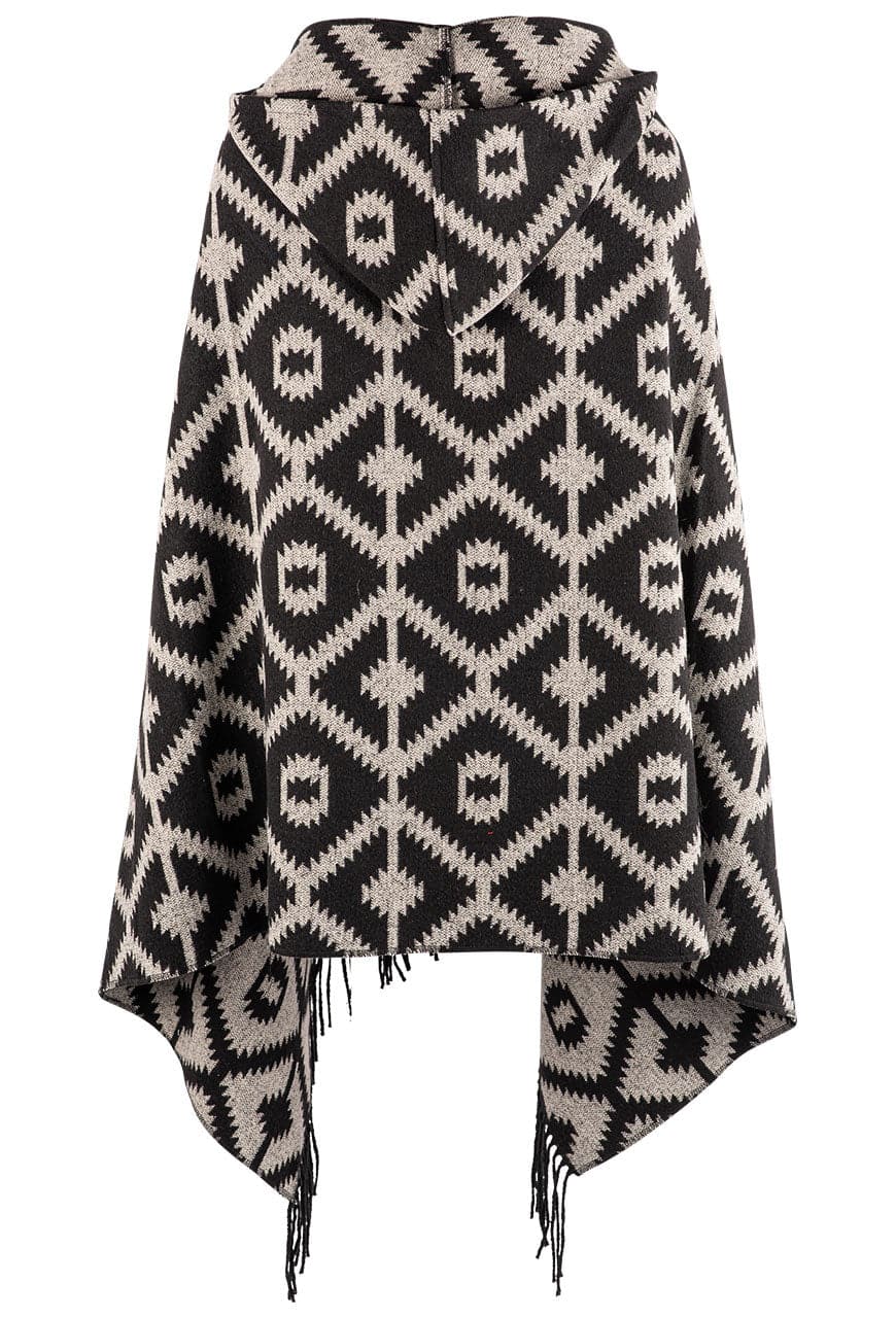 Warm and Cozy Cripple Creek Black & Cream Hooded Blanket Poncho for Women - Soft Fleece Wearable Blanket with Pockets, Perfect for Lounging, Camping, and Outdoor Activities