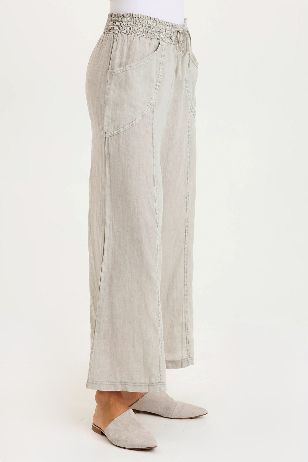 Pia Paper Bag Waist Linen Wide Leg Pants for Women - High Waisted Linen Trousers with Elastic Waistband - Perfect for Summer, Office Wear & Casual Outfits