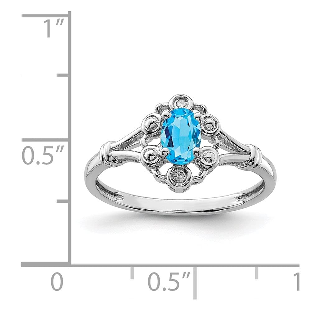Sterling Silver Swiss Blue Topaz & Diamond Engagement Ring for Women - Size 8 | Elegant Promise, Wedding & Anniversary Jewelry Gift
