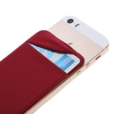 Secure Stick-On Wallet Case for iPhone 6 & Samsung Galaxy - 3M Adhesive Credit Card Holder with Discreet ID Sleeve | Slim Lycra Spandex Design | Wine Red | Perfect for Hands-Free Shopping, Travel & Everyday Use