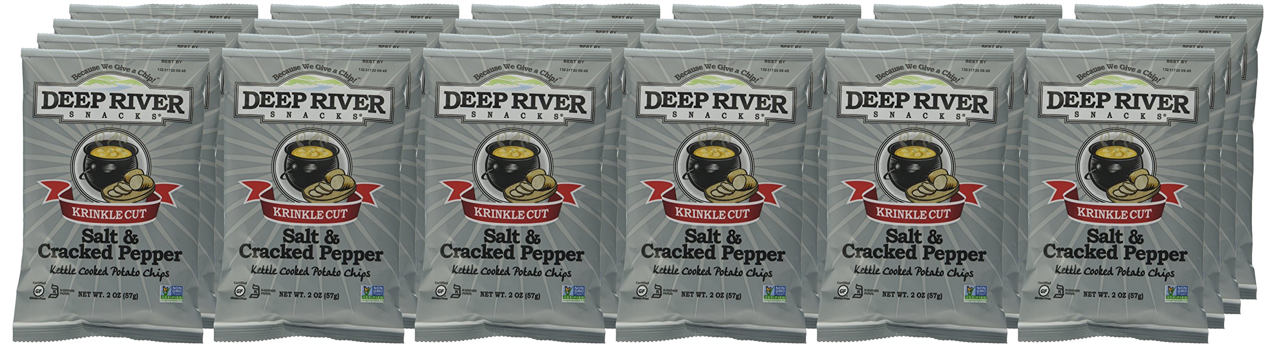 Deep River Snacks Salt and Pepper Kettle Chips - 24 Pack | Crunchy Gluten-Free Potato Chips for Parties, Snacking & Lunchboxes