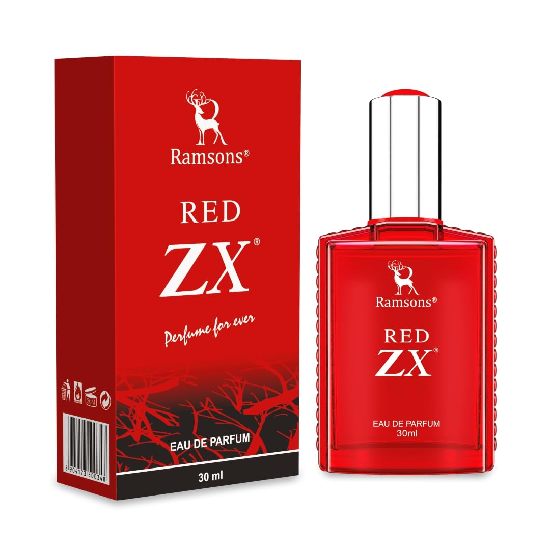 Ramsons RED ZX Eau De Parfum for Men - 30ml | Fresh Citrus & Spicy Fragrance with Bergamot, Lemon, Lavender, Rosemary, Basil, Carnation, Jasmine, Geranium, Musk, Amber, Cedar | Perfect for Daily Wear, Office & Special Occasions
