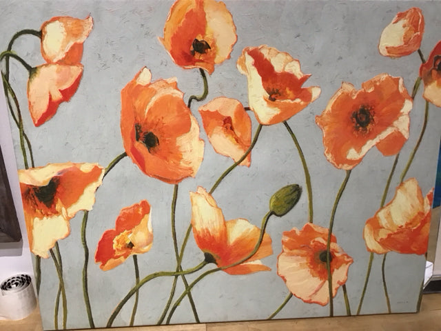 40x50 Orange Poppies Canvas Wall Art - Hand Painted Floral Oil Painting - Modern Home Decor for Living Room, Bedroom & Office