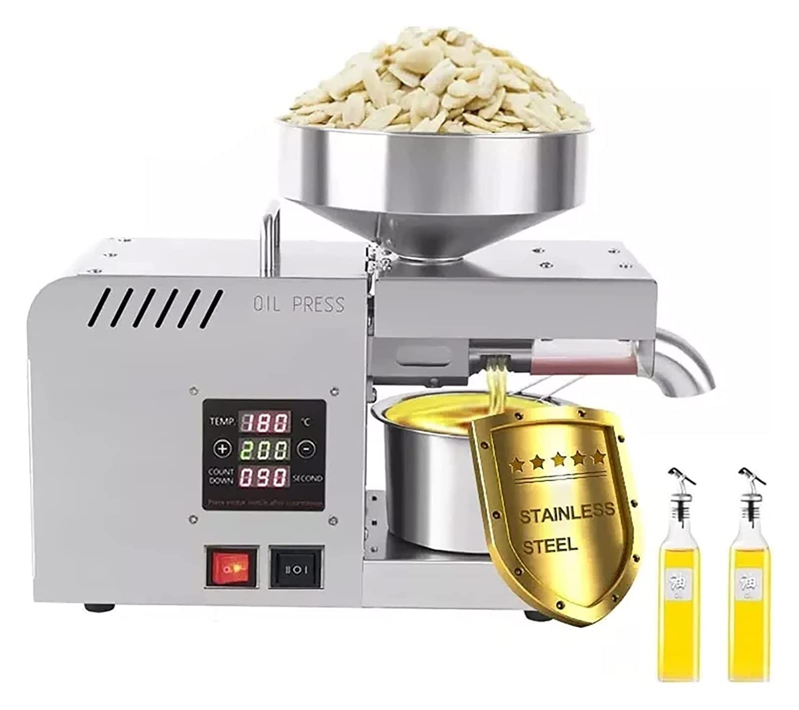 Automatic Oil Press Machine with Digital Temperature Control - Cold & Hot Press, Food Grade Stainless Steel Oil Extractor for Home & Commercial Use - Perfect for Making Peanut, Olive, Coconut & Sesame Oil