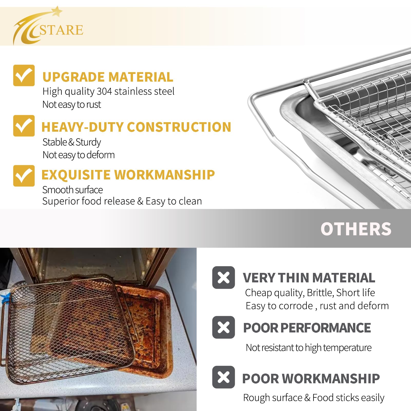 FRIGPEREAFT 304 Stainless Steel Air Fryer Tray Replacement for Frigidaire Ready Cook 30'' Range Oven - 25’’ x 16.25’’ Air Fryer Rack & Basket Set - Perfect for Healthy Frying, Roasting, and Baking in Frigidaire Electric Wall Ovens