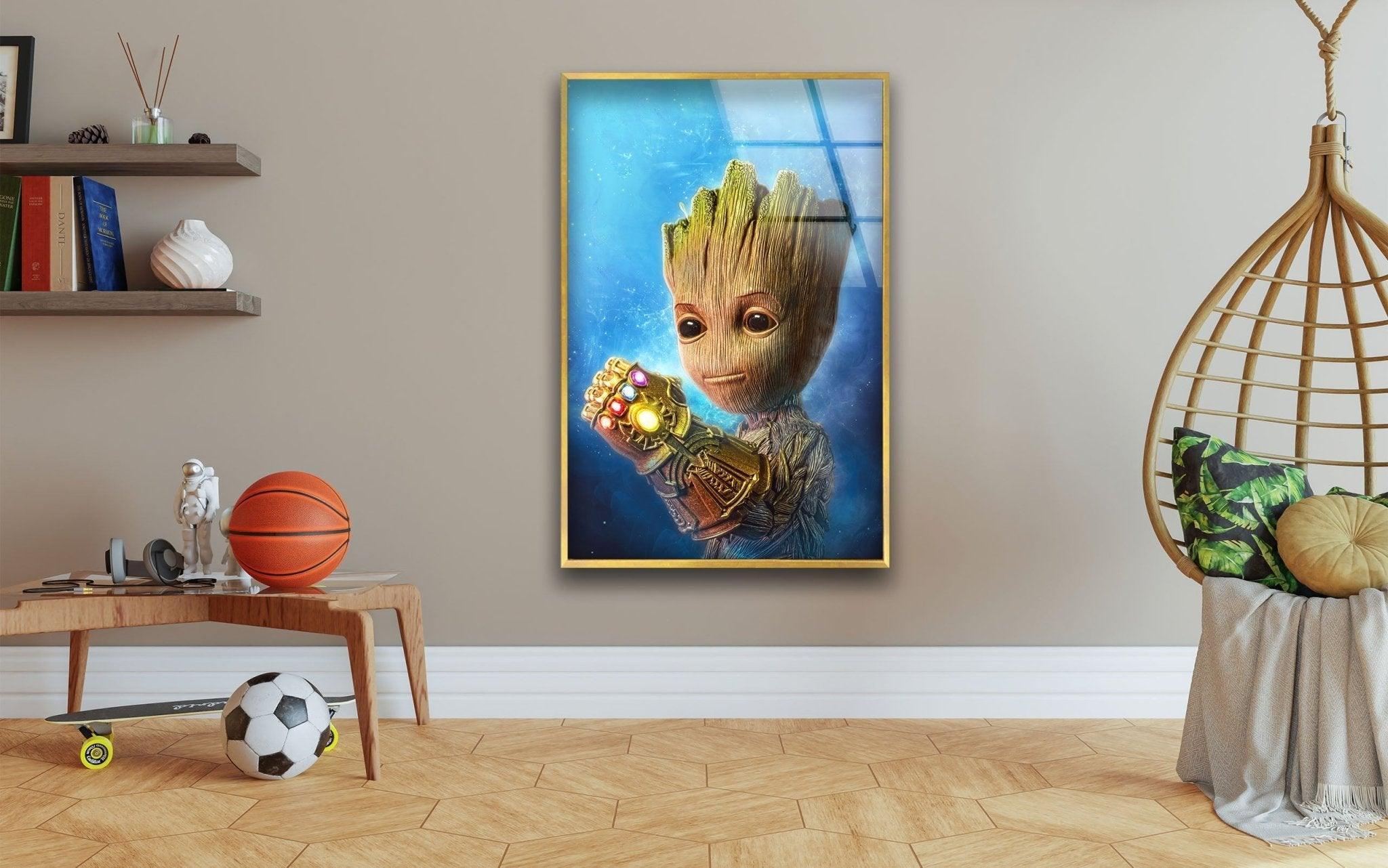 Marvel Avengers Baby Groot Glass Wall Art Decor - Perfect for Nursery, Kids Room & Superhero Themed Home Decor