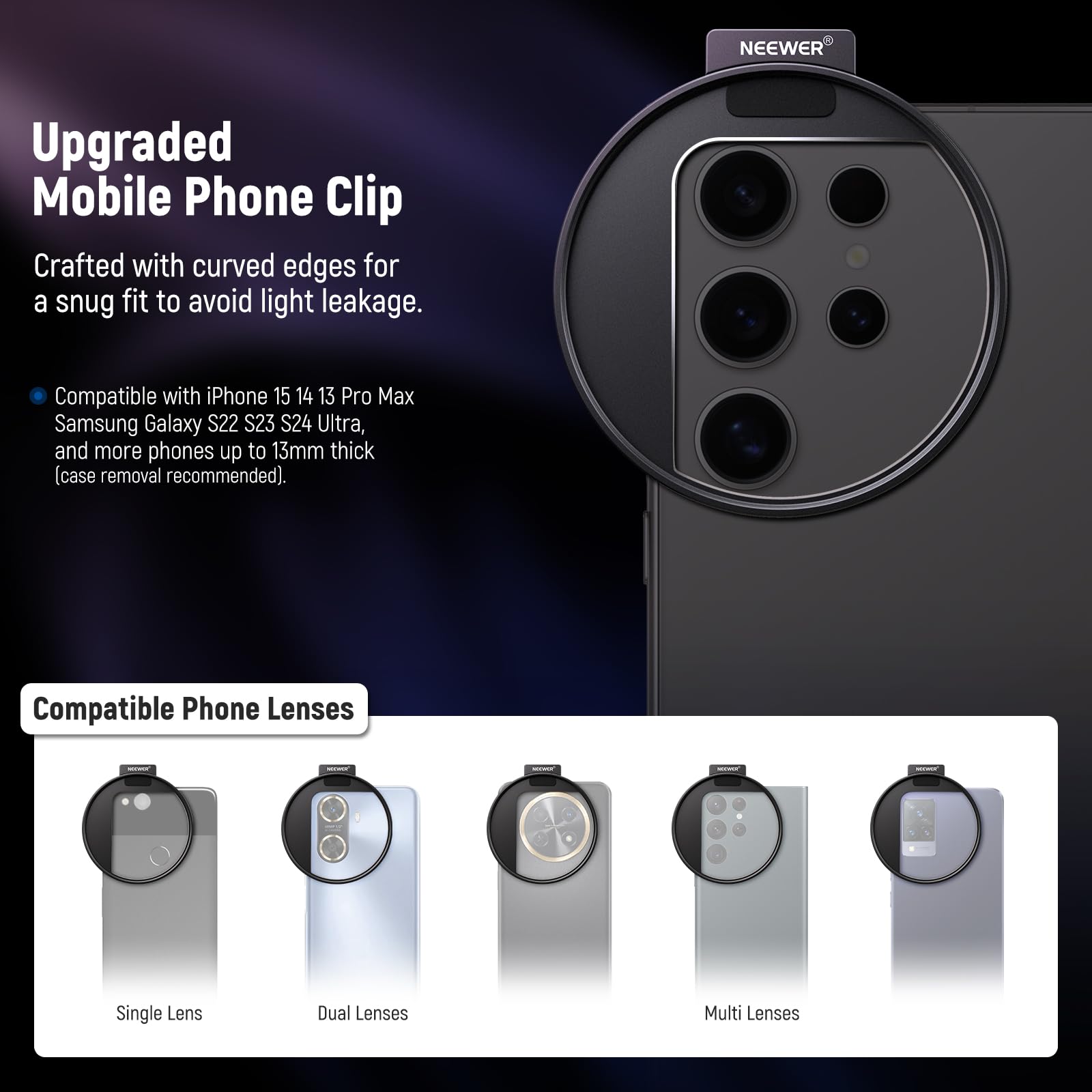 NEEWER Upgraded 67mm Phone Filter Mount with Cold Shoe & Locking Knob - Compatible with iPhone 16/15 Pro Max/14/13 & Samsung Galaxy S22/S23/S24 Ultra - Perfect for Mobile Photography & Videography