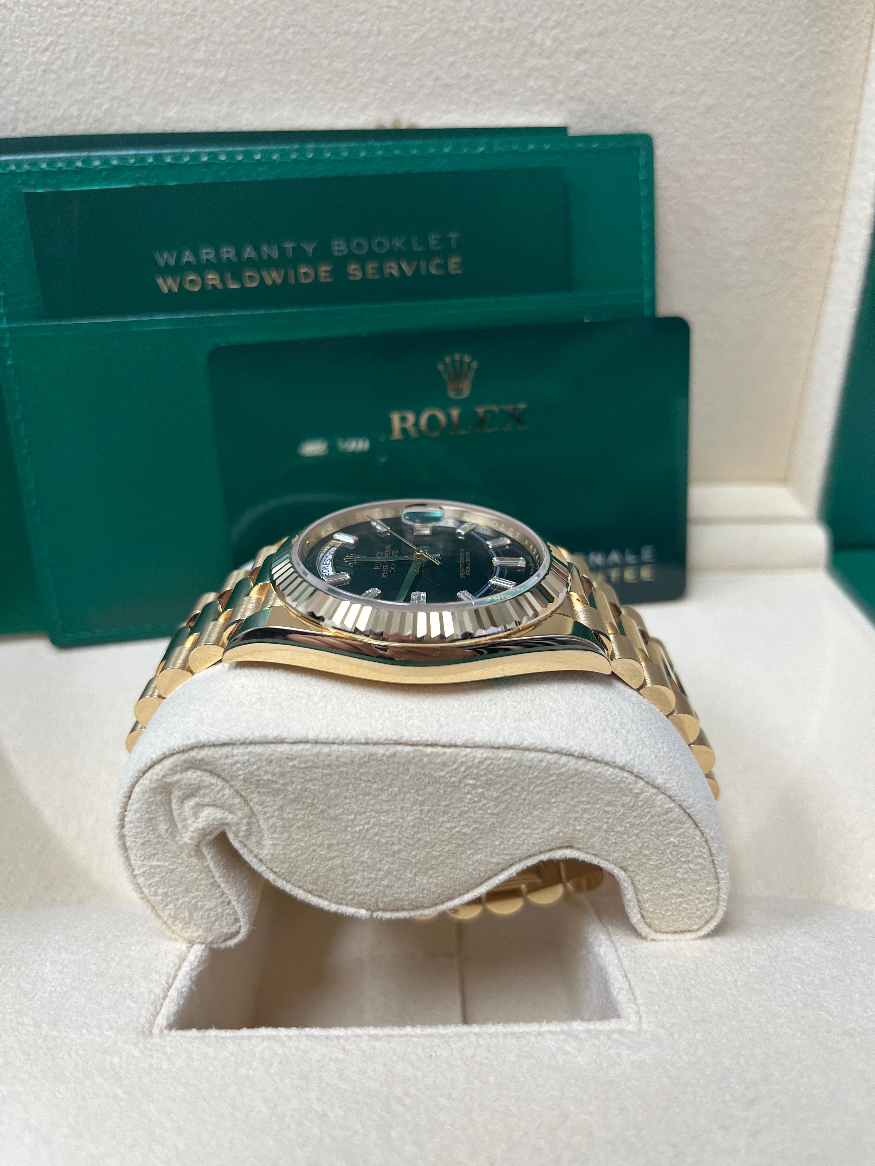 Rolex Day Date 40 Yellow Gold Men's Watch with Fluted Bezel, Onyx Dial & President Bracelet (Model 228238) - Luxury Dress Watch for Business & Formal Occasions