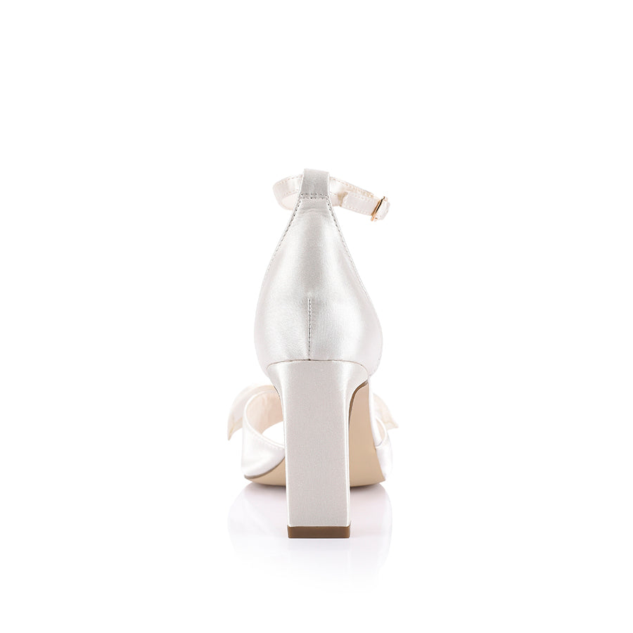 Elegant Kara Block Heel Sandals in Chalk Satin - Perfect for Weddings, Parties & Summer Outfits
