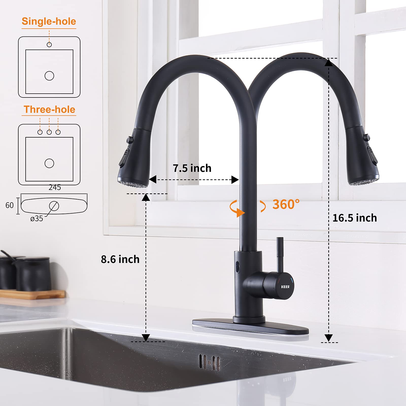 Touchless Kitchen Faucet with Motion Sensor & Pull Down Sprayer - Matte Black Single Handle High Arc Faucet with Built-in Soap Dispenser for Kitchen Sink, RV, and Modern Homes | Easy Cleaning & Hands-Free Operation