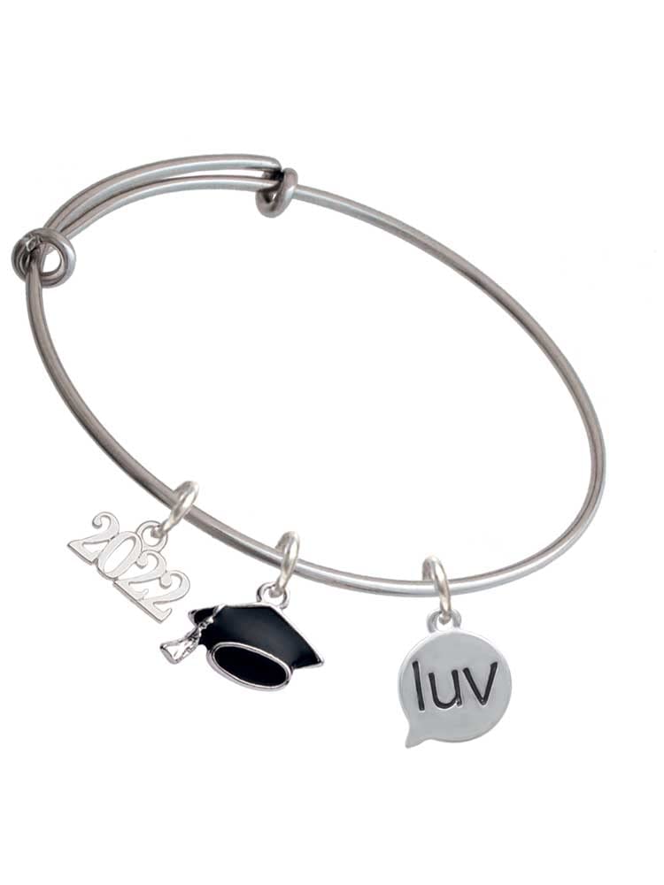 Delight Jewelry Silver-Tone Text Message Charm Bracelet with Graduation Hat - Perfect for Graduation Gifts, Friendship Tokens & Everyday Wear