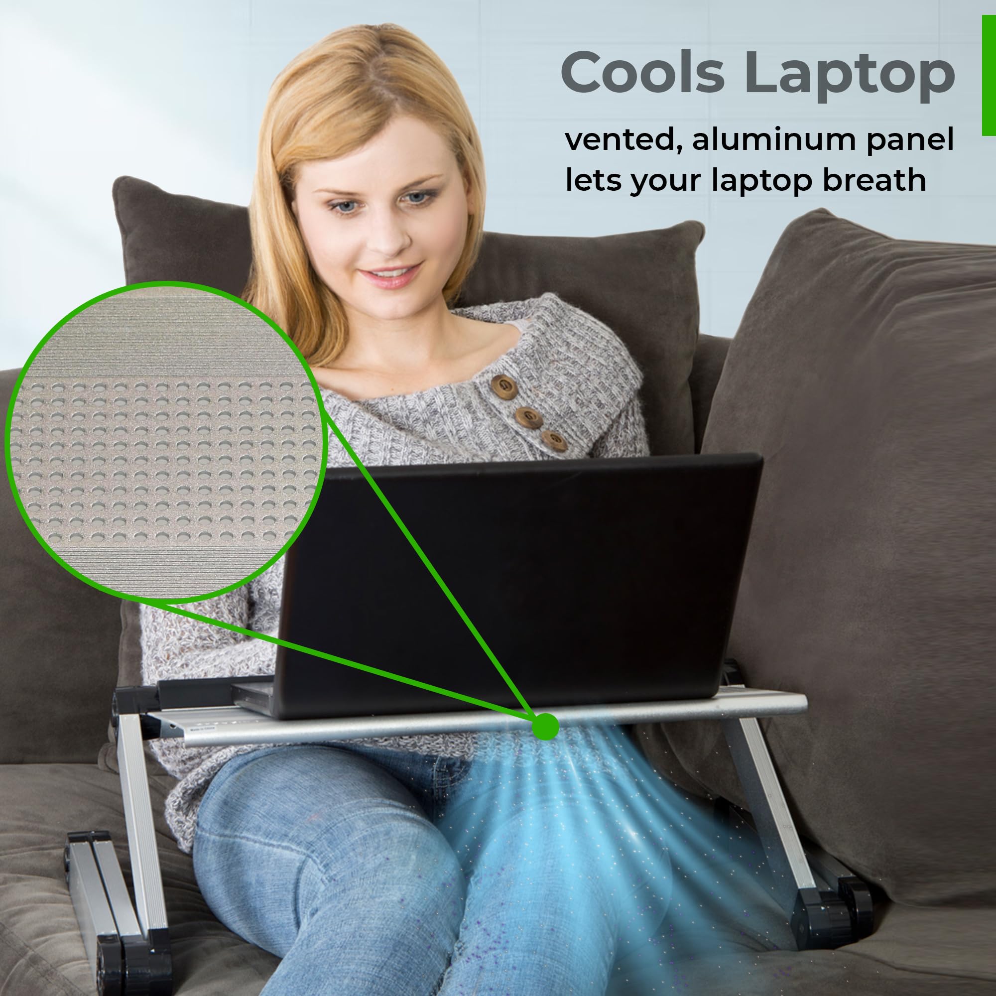 Uncaged Ergonomics WorkEZ Executive Adjustable Laptop Stand - Foldable Aluminum Computer Riser with Cooling, Height-Adjustable Notebook Holder for Desk, Silver - Perfect for Home Office and Workspace
