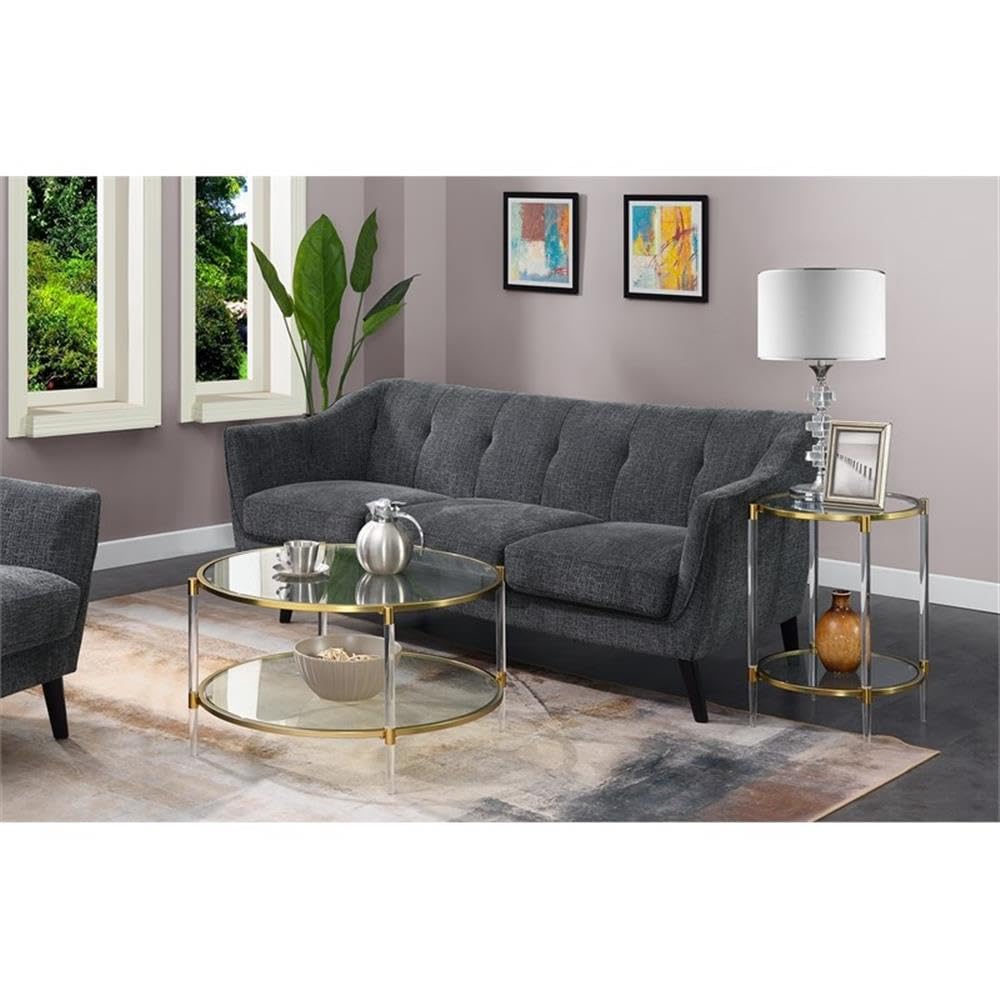 Pemberly Row Two-Tier Modern Glass End Table - Clear & Gold Finish | Perfect for Living Room, Bedroom, or Office Decor