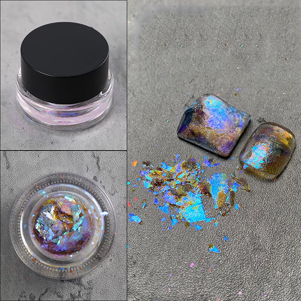 1 Box Crystal Fire Opal Star Aurora Nail Art Flakes - Chrome Nail Powder for Eyeshadow & Manicure | DIY Nail Art Kit with Opal Dust & Cloud Flakes (WK05) - Perfect for Salon, Home Manicure & Party Glam Looks