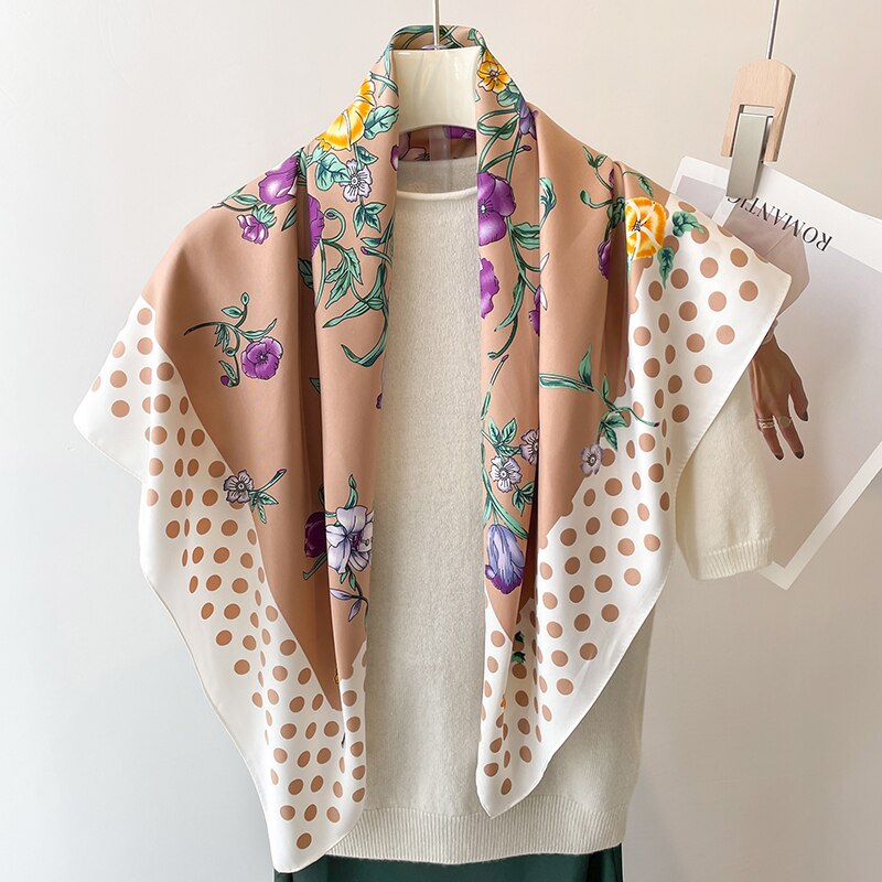 Stylish Floral Print Twill Silk Scarf for Women - Muslim Hijab Headband, Bandana, Summer Shawl & Beach Stole - Elegant Echarpe for Daily Wear, Office & Travel (2024 Fashion)