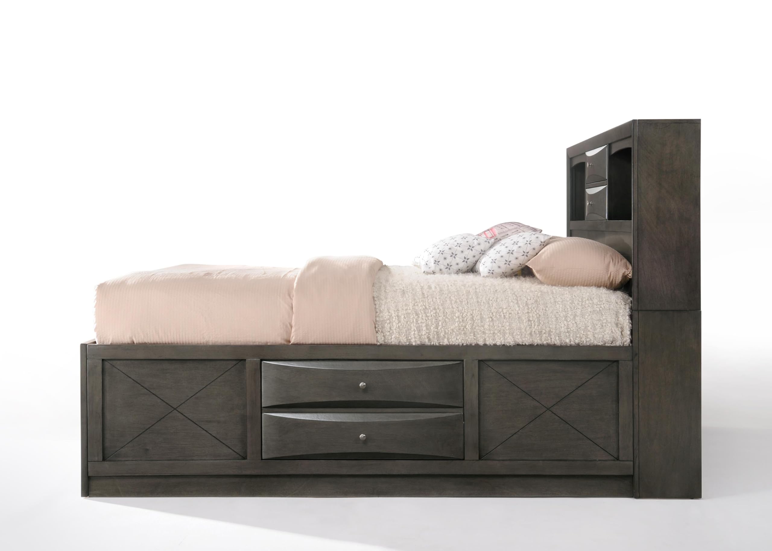 Acme Ireland Full Captain's Bed in Gray Oak - Sturdy Wooden Storage Bed Frame with Drawers - Perfect for Small Bedrooms & Guest Rooms