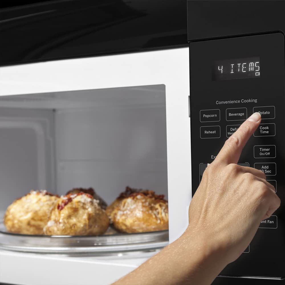 GE JVM3160DFBB 1.6 Cu. Ft. Over-the-Range Microwave Oven in Black - Includes Heat Resistant Oven Mitts & 3-Year Protection Plan - Perfect for Kitchen Remodeling & Small Space Cooking