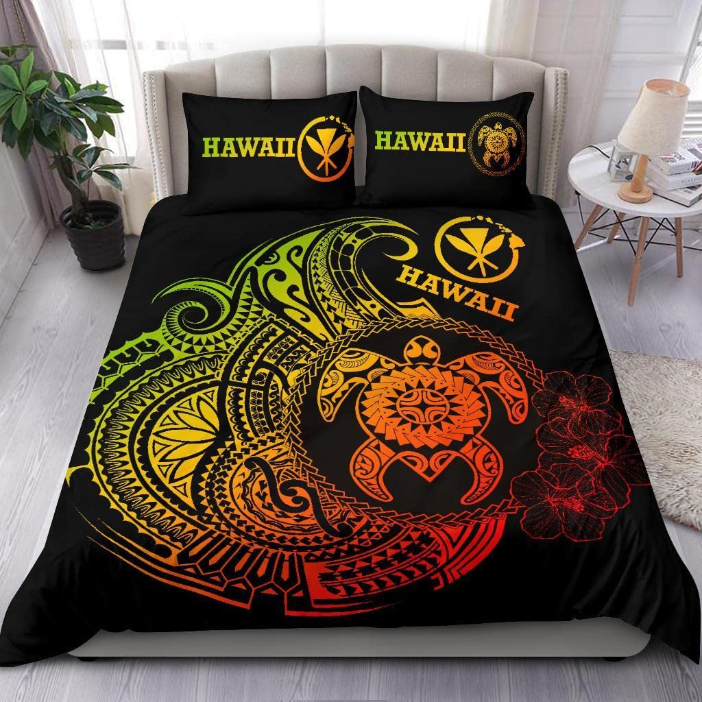 Hawaii Polynesian Bedding Set - Vintage Polynesian Turtle Design (Reggae Style) for Twin, Full, Queen & King Size Beds | Soft Duvet Cover Set 6986 | Perfect for Tropical, Beach & Boho Bedroom Decor