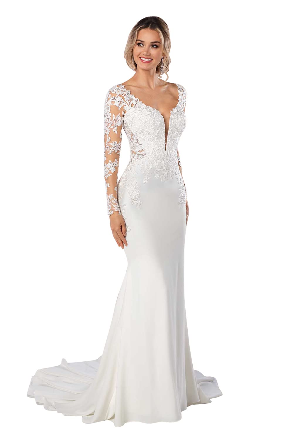 Elegant Lace Beach Wedding Dress with Sleeves for Bride 2022 | Miao Duo Women's Bridal Gown | Perfect for Beach Weddings, Destination Elopements & Romantic Photoshoots