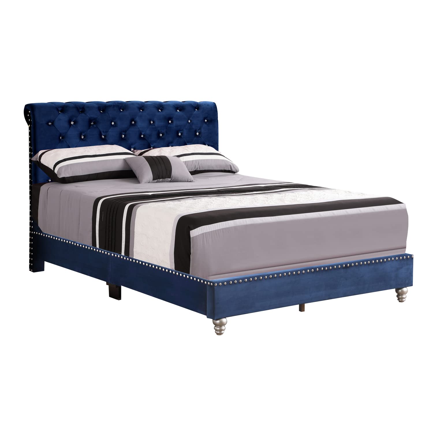 LYKE Home Tufted Upholstered Bed Frame - Queen Size Navy Blue Upholstered Platform Bed with Wooden Slats for Master Bedroom & Guest Room