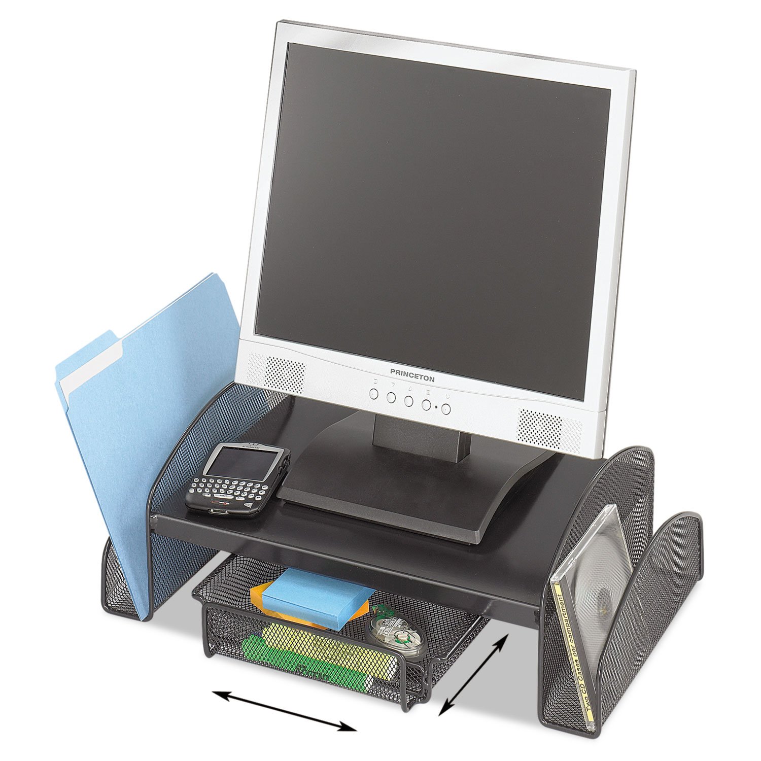 Safco 3603BL Black Wooden Desk Riser - 8.25 Inch Monitor Stand & Organizer for Home Office, Computer Desk, and Workspace - Ergonomic Laptop Riser with Storage Space for Supplies and Accessories