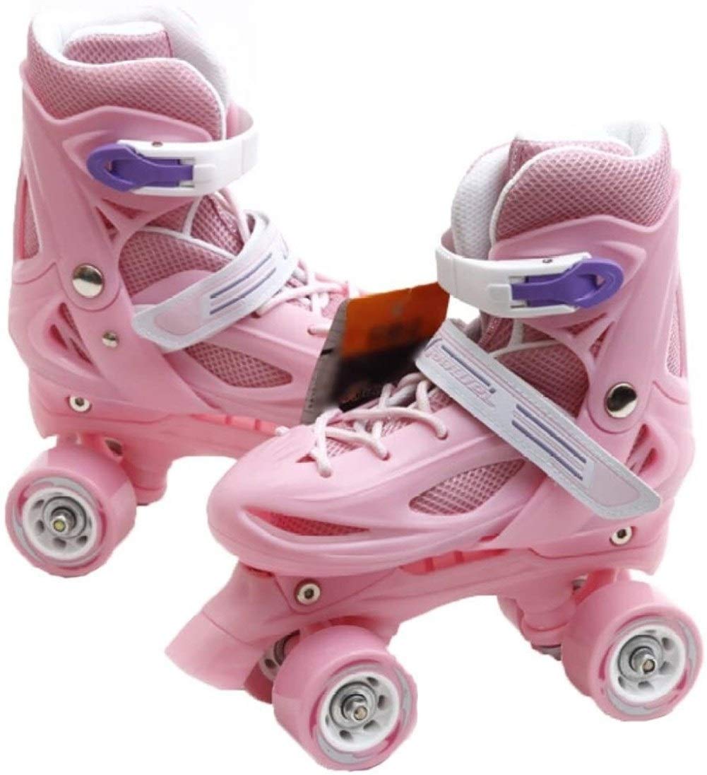 Adjustable Double Row 4-Wheel Roller Skates for Kids Ages 3-11 - Pink Size M (15-16cm) - Perfect for Outdoor Play, Birthday Gifts & Skating Lessons